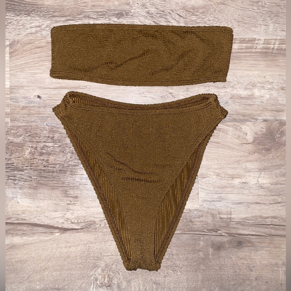 Zumiez Brown Bandeau/High-Waisted Textured Bikini Set - Women’s Size Small